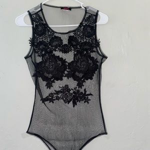 Black Mesh Embroidered Flowers